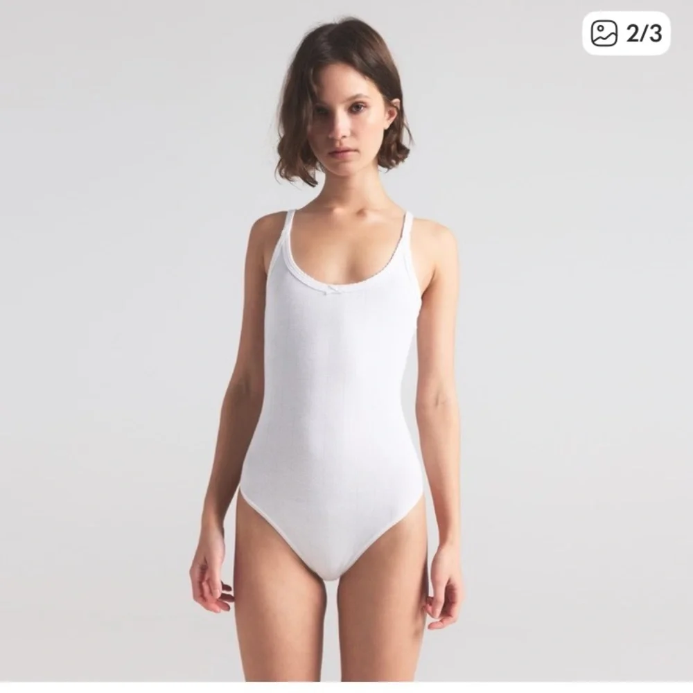 SKIMS NEW sweet sexy textured bodysuit sz L Large snow white NWT cotton cami - Picture 2 of 8